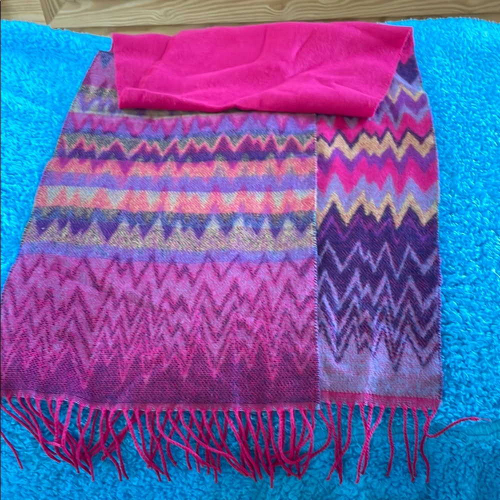 Better Than Cashmere Pink and Purple Chevron Scarf with Fringed Edges